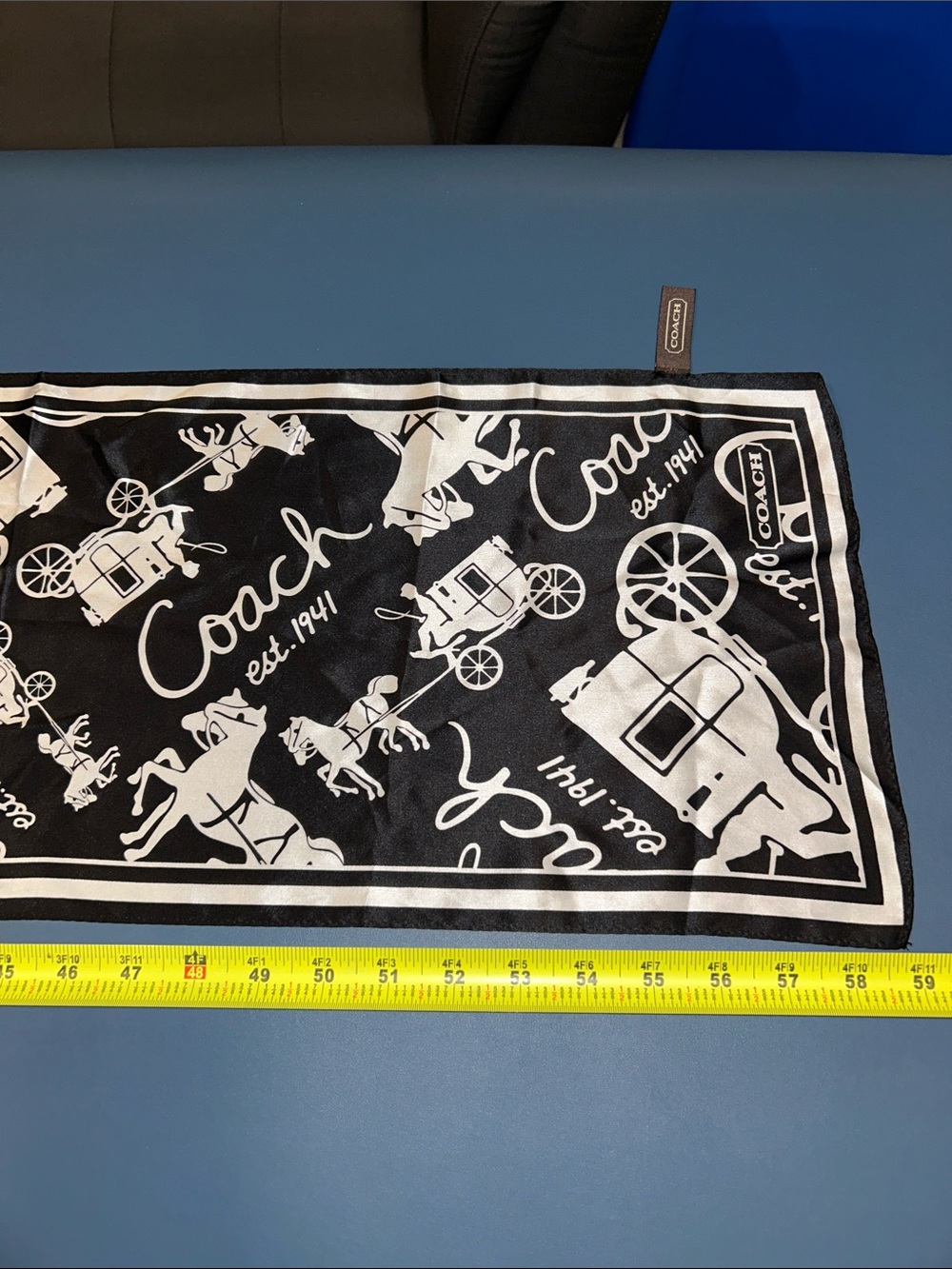 Coach Black and White Carriage Pattern Silk Scarf